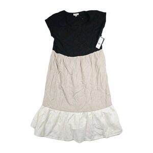52Seven Women's Size‎ 10 Dress Linen Blend Color Block Black Tan Ivory Midi New